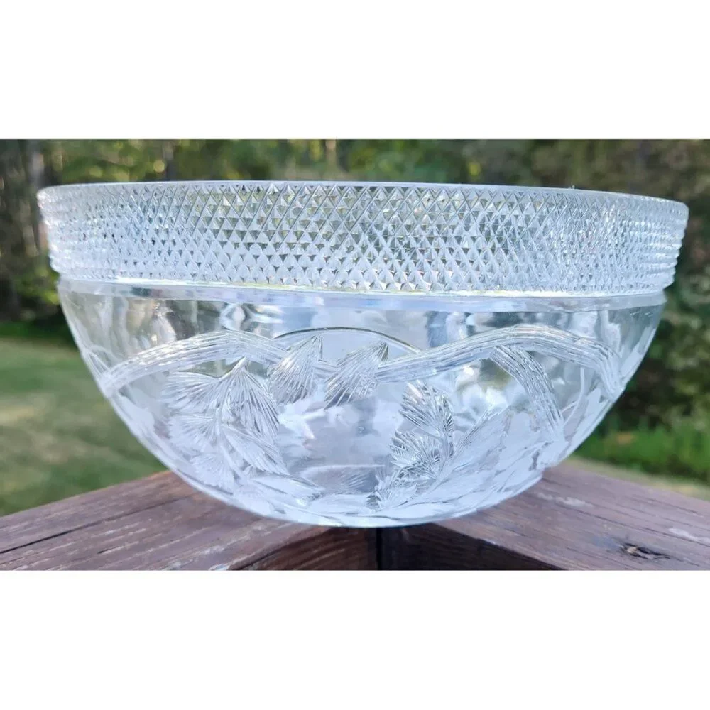 Libbey WISTERIA Love Bird Intaglio American Brilliant Period Cut Glass Bowl ABCG